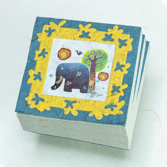 Artist Reproductions - Thailand Themed - Elephant Sunrise Batik Eco-friendly Scratch Pads - Blue (Set of 3) front stacked