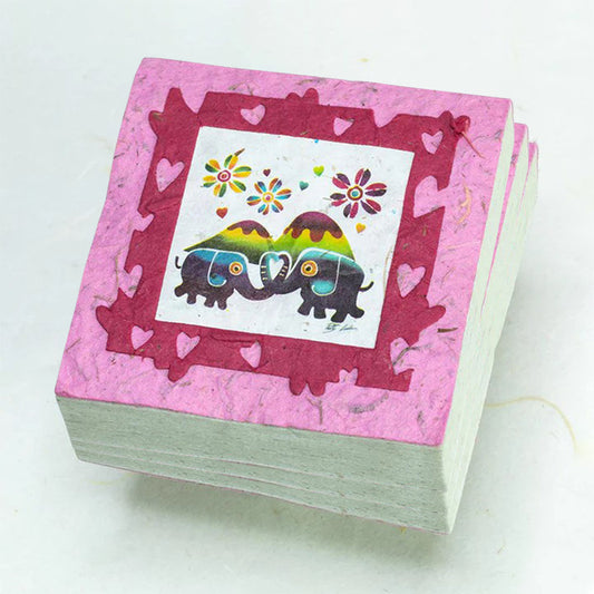Artist Reproductions - Thailand Themed - Elephant Sunrise Batik Eco-friendly Scratch Pads - Pink (Set of 3) front stacked