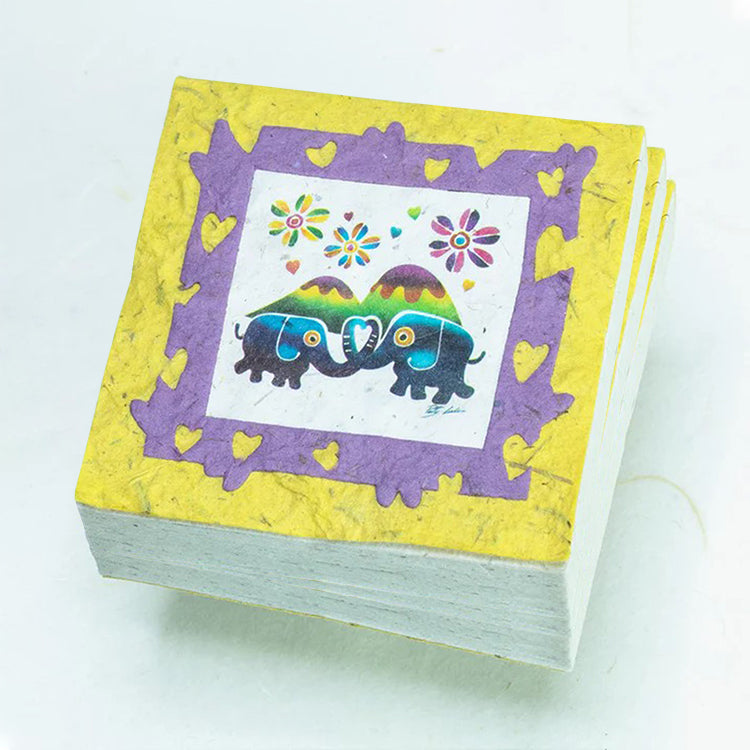 Artist Reproductions - Thailand Themed - Elephant Sunrise Batik Eco-friendly Scratch Pads - Yellow (Set of 3)