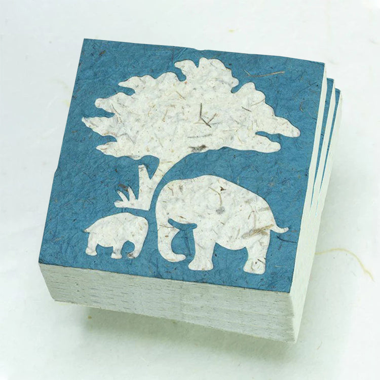 Classic Elephant POOPOOPAPER - Mom & Baby - Eco-friendly Scratch Pads - Blue (Set of 3)