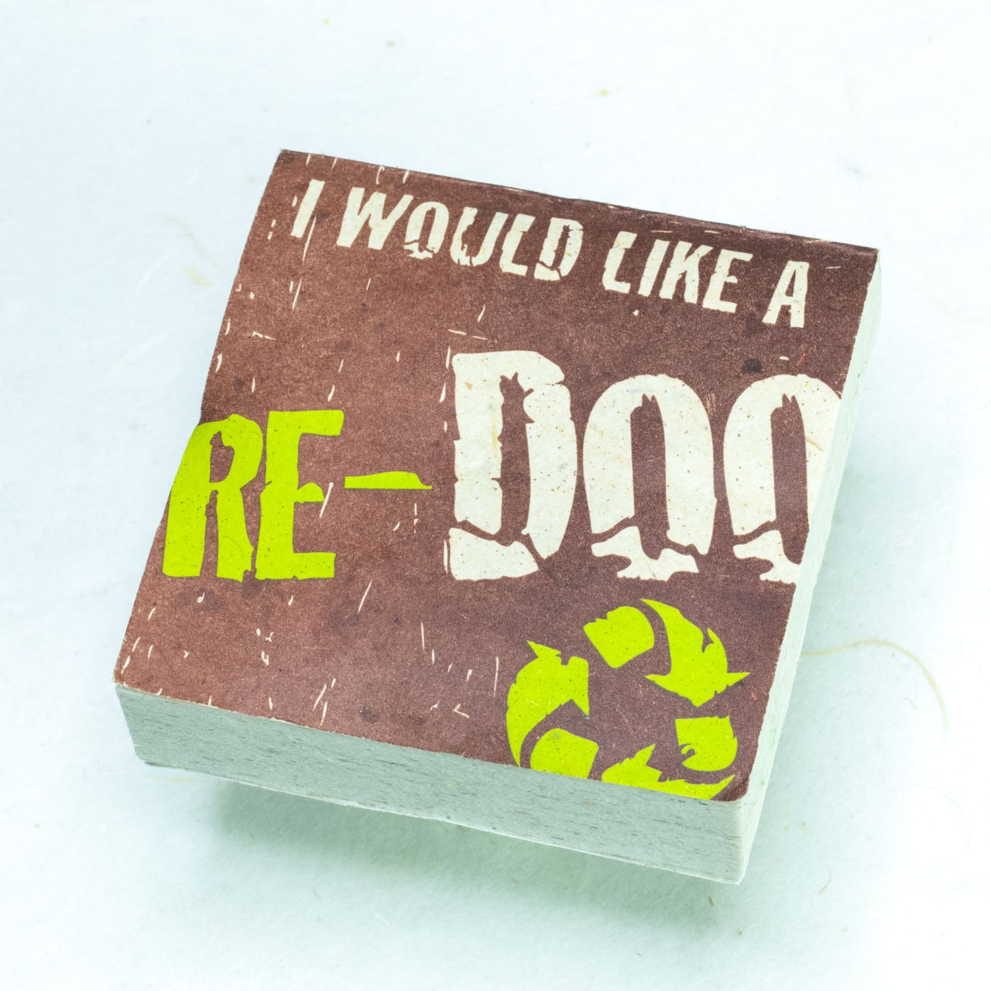 eco-friendly scratch pad made of elephant dung paper - i would like a redoo - front