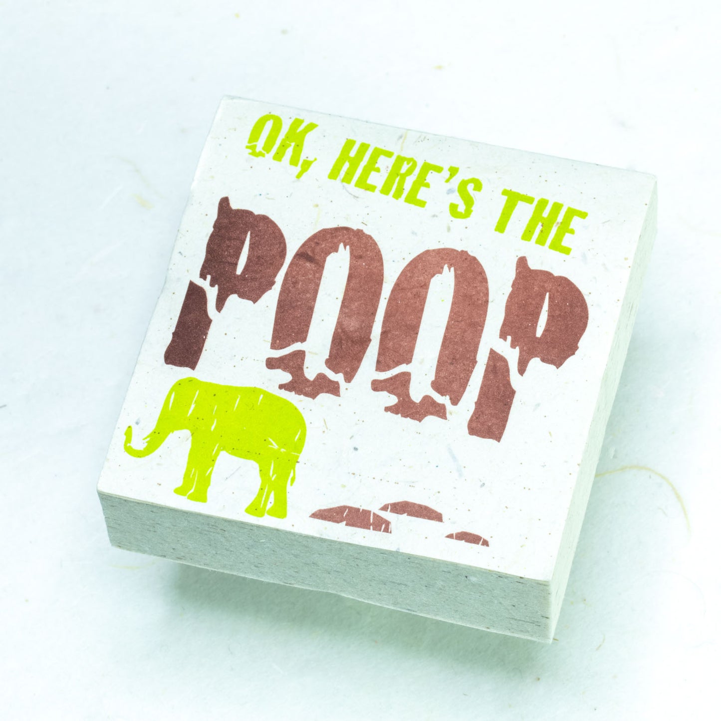 eco-friendly scratch pad made of elephant dung paper - ok, here's the poop - front