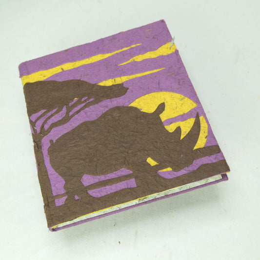 Eco-Friendly, Tree-Free POOPOOPAPER - Savannah Sunset Sustainable Journal - Rhinoceros - Purple - Front