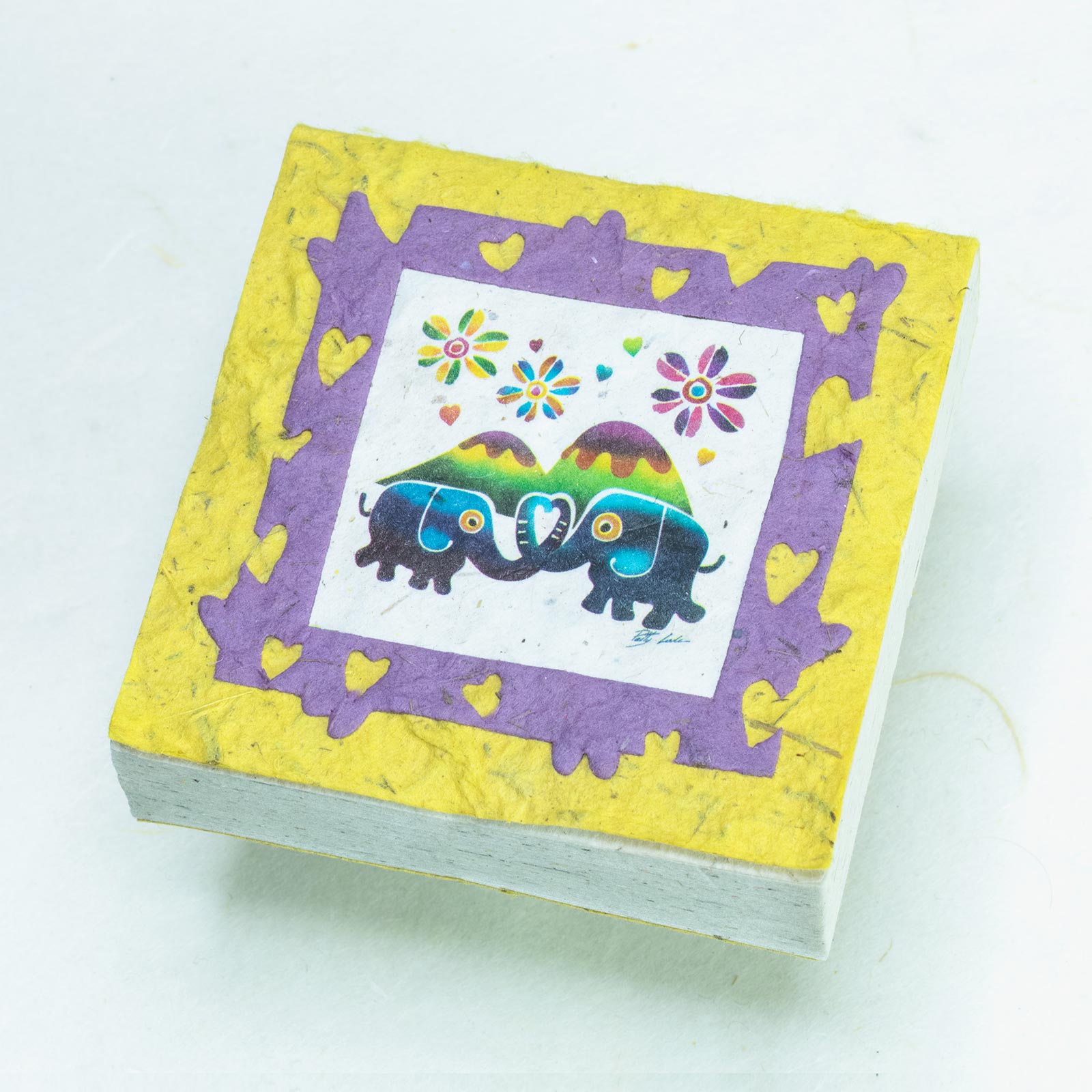 Artist Reproductions  - Thailand Themed - Elephant Sunrise Batik Eco-friendly Scratch Pads - Yellow (Set of 3) - front