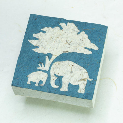 Eco-Friendly, Tree-Free Elephant Poo Scratch Pad -  Elephant Mom & Baby Blue - Set of 3 - Front