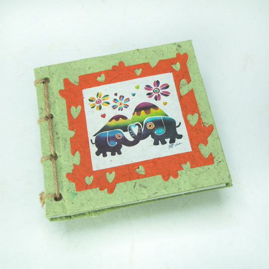 Artist Reproductions - Thailand Themed - Elephant Sunrise Batik Eco-friendly Journal - Grass - front