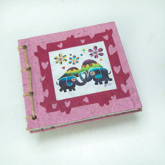 Artist Reproductions - Thailand Themed - Elephant Sunrise Batik Eco-friendly Journal - Pink font