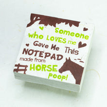Load image into Gallery viewer, Eco-Friendly, Tree-Free POOPOOPAPER - Someone Loves Me - Horse Scratch Pad - Set of 3 -  Green - Front