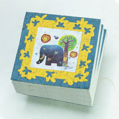 Elephant Sunrise Batik Eco-friendly Scratch Pads - Blue (Set of 3)