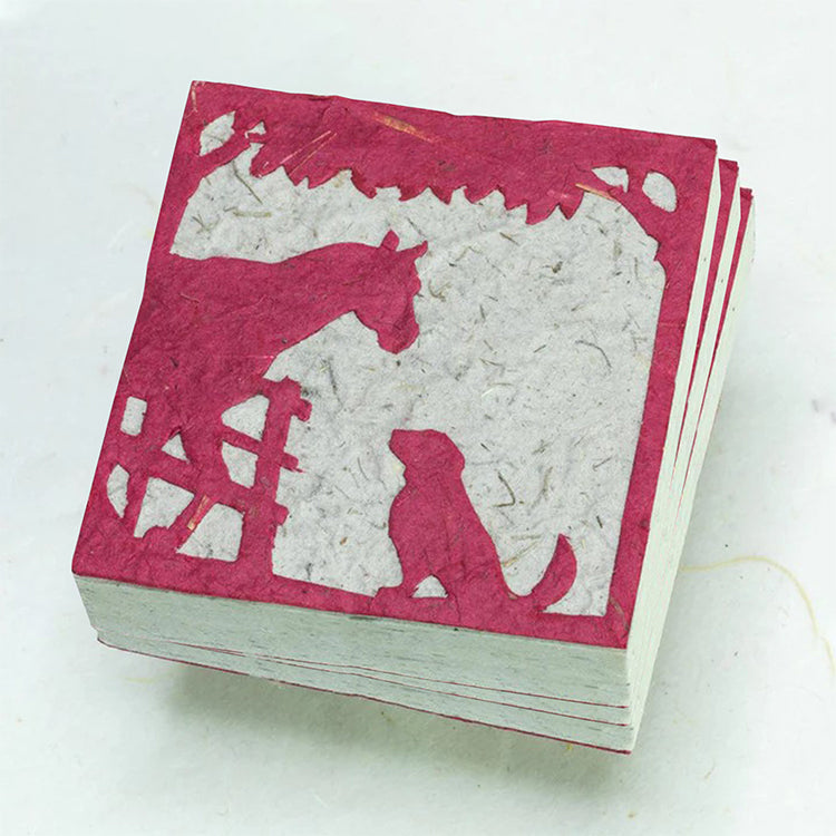 On The Farm - Horse & Dog - Burgundy - Eco-friendly Scratch Pads (Set of 3)