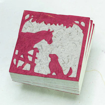 On The Farm - Horse & Dog - Burgundy - Eco-friendly Scratch Pads (Set of 3)