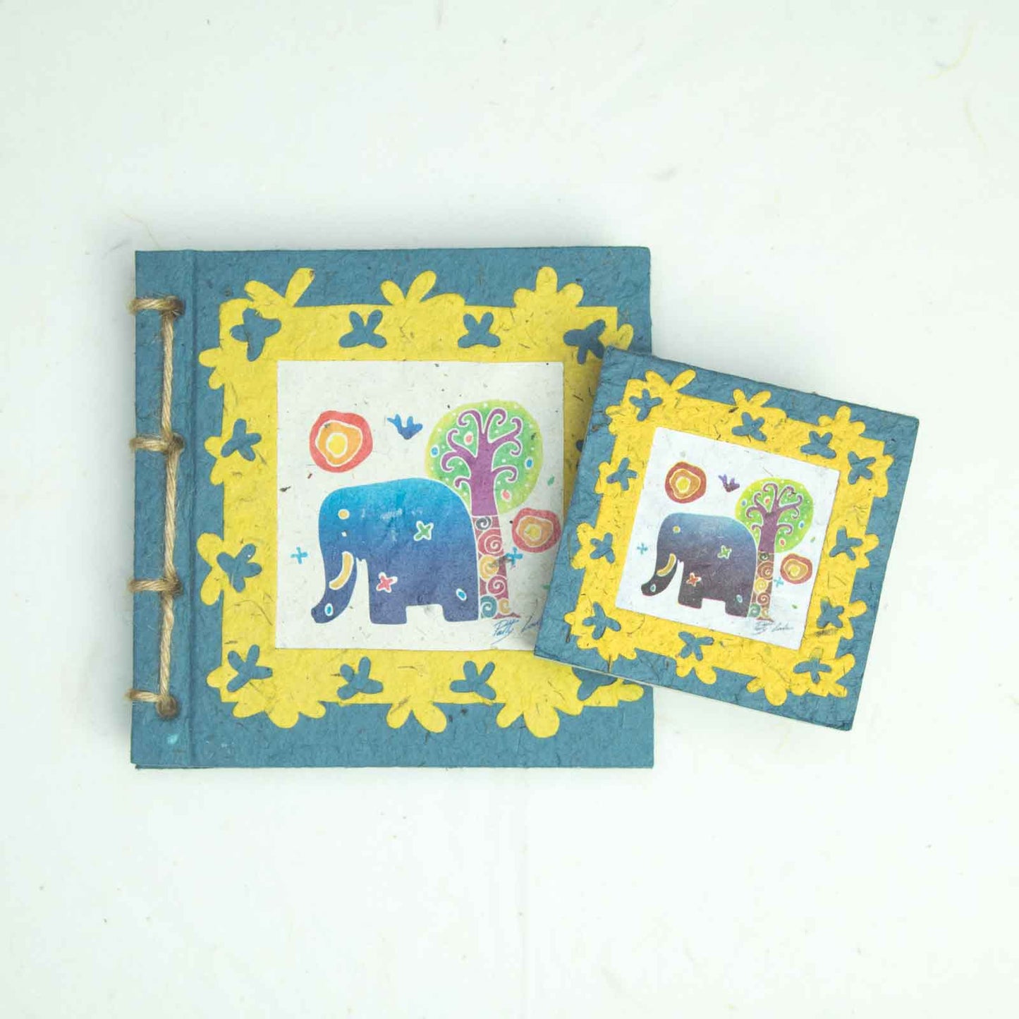 Eco-Friendly, Tree-Free, Twine Journal and Scratch Pad - Thailand Themed Batik Art Set - Blue - by POOPOOPAPER - Front