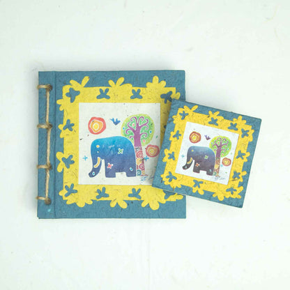 Eco-Friendly, Tree-Free, Twine Journal and Scratch Pad - Thailand Themed Batik Art Set - Blue - by POOPOOPAPER - Front