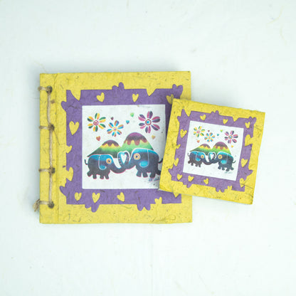 Eco-Friendly Journal & Sustainable Scratch Pad Elephant POOPOOPAPER products - Artist Reproductions - Thailand Themed Batik - Yellow - Front