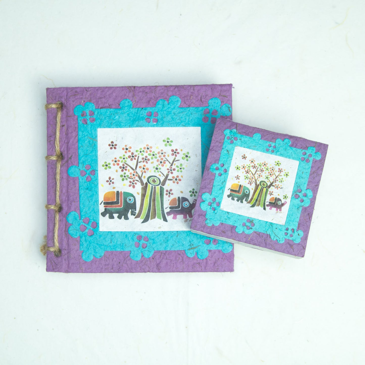 Eco-Friendly Journal & Sustainable Scratch Pad Elephant POOPOOPAPER products - Artist Reproductions - Thailand Themed Batik - Purple - Front