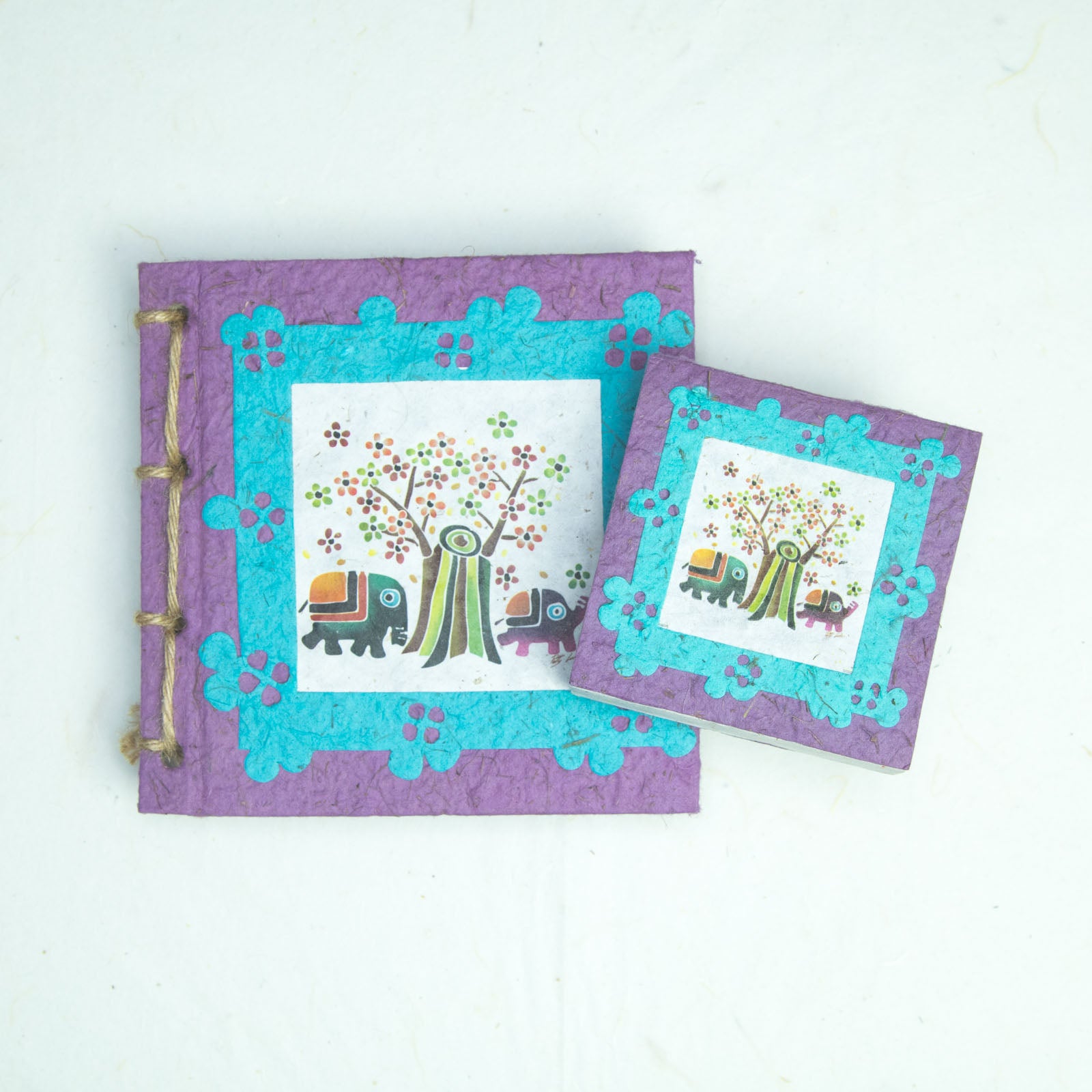 Eco-Friendly Journal & Sustainable Scratch Pad Elephant POOPOOPAPER products - Artist Reproductions - Thailand Themed Batik - Purple - Front