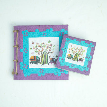 Eco-Friendly Journal & Sustainable Scratch Pad Elephant POOPOOPAPER products - Artist Reproductions - Thailand Themed Batik - Purple - Front