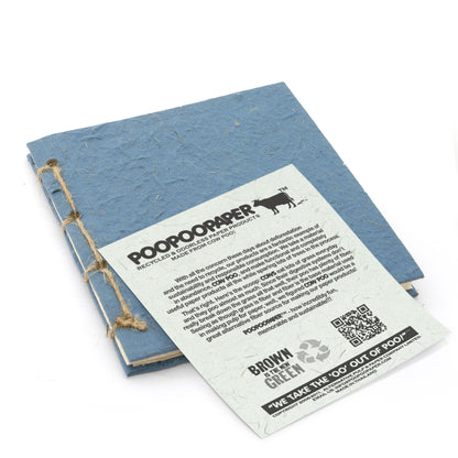 Blue - Twine Eco-Friendly Journal - On The Farm - Back - With Cow POOPOOPAPER story card