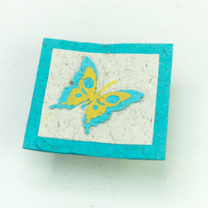 Flower Garden - Greeting Card - Butterfly - Turquoise/ Yellow on Natural -  (Set of 5)