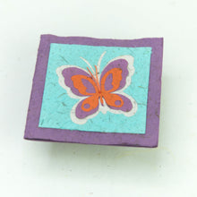 Load image into Gallery viewer, Flower Garden - Greeting Card - Butterfly - Purple/ Orange on Turquoise - (Set of 5)