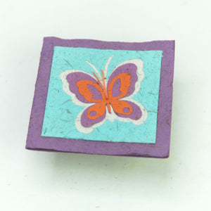 Flower Garden - Greeting Card - Butterfly - Purple/ Orange on Turquoise - (Set of 5)