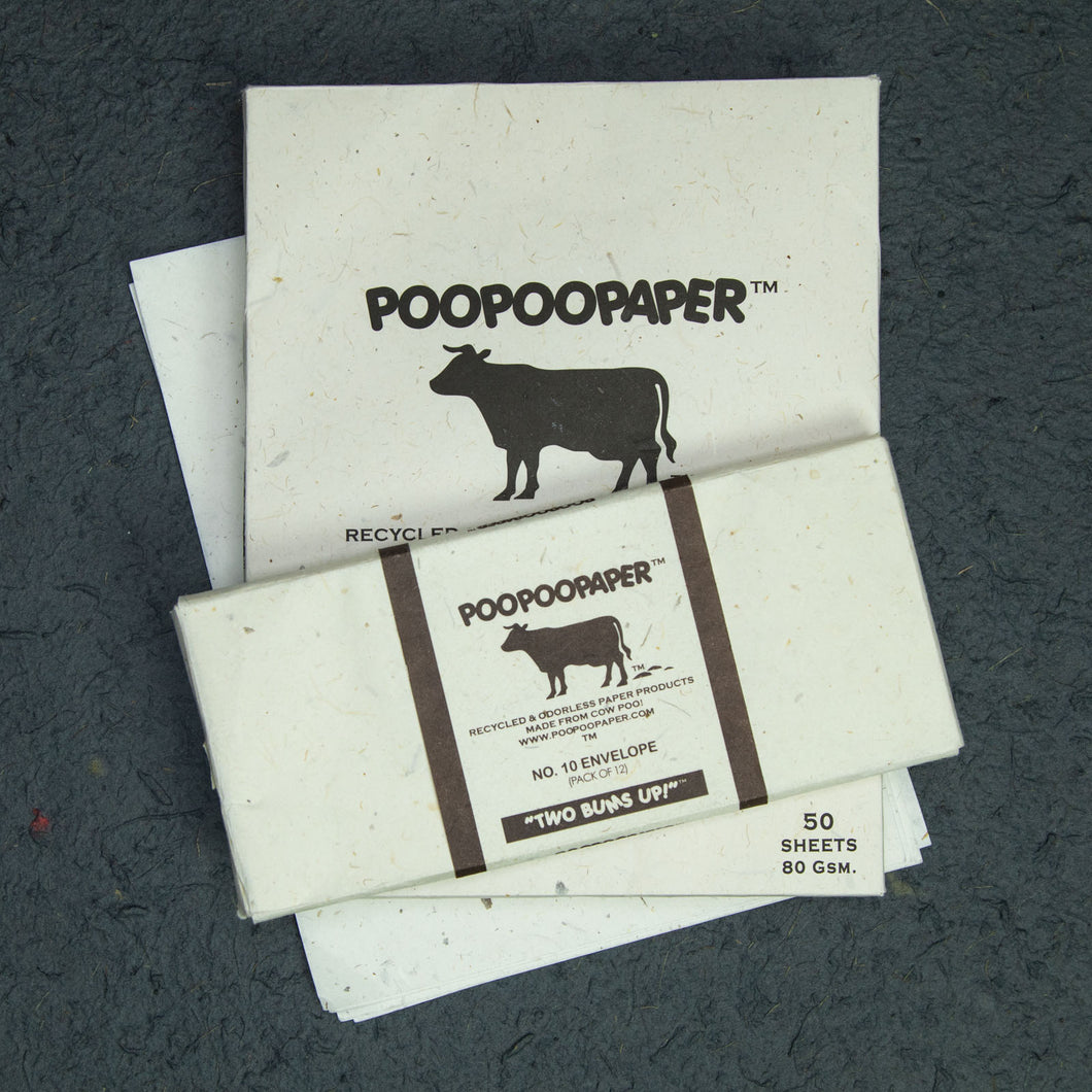Eco-Friendly 7 Tree-Free - Cow POOPOOPAPER - No.10 Size Envelopes & Letter Size Paper (50 sheets) Set
