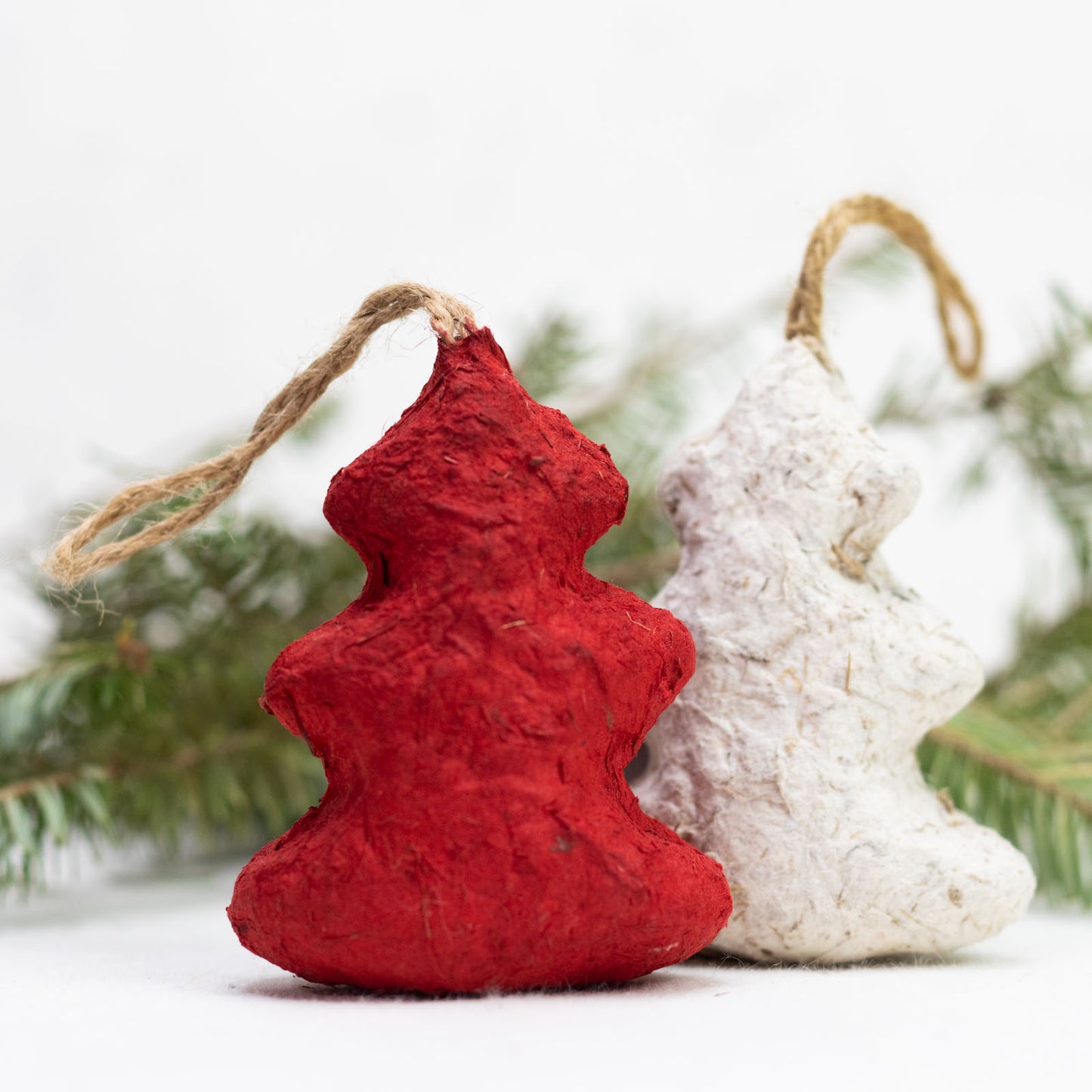 Set of 2 Elephant POOPOOPAPER Ornaments - Trees (Red+White)