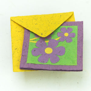 Flower Garden - Greeting Card - Three Purple Flowers -  (Set of 5)