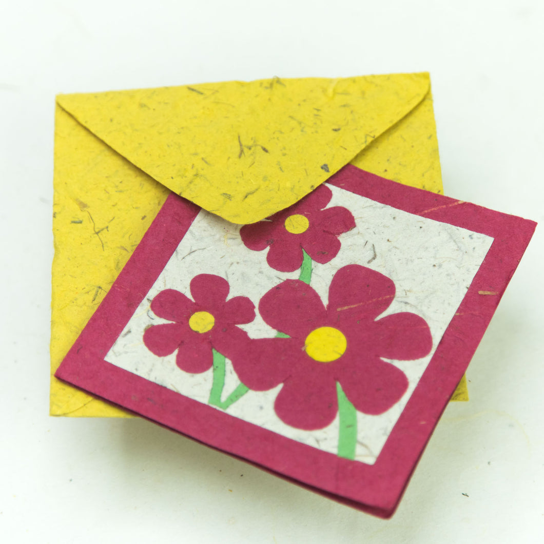 Flower Garden - Greeting Card - Three Pink Flowers -  (Set of 5)