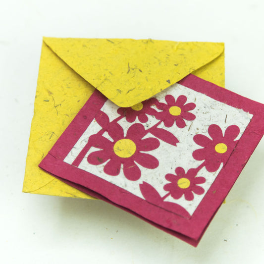 flower garden themed eco-friendly greeting card with flowers in yellow and red with eco-friendly envelope