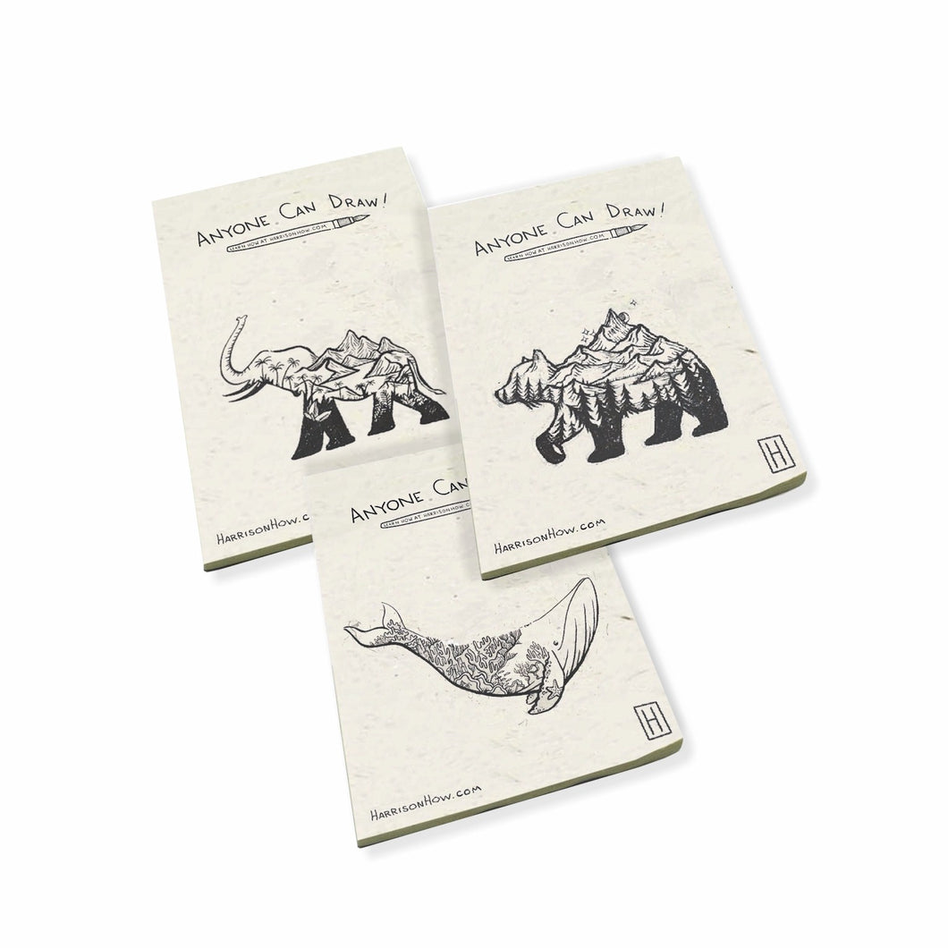 Harrison How - Anyone Can Draw! Artist's Small Drawing Pads Set on Elephant POOPOOPAPER - 