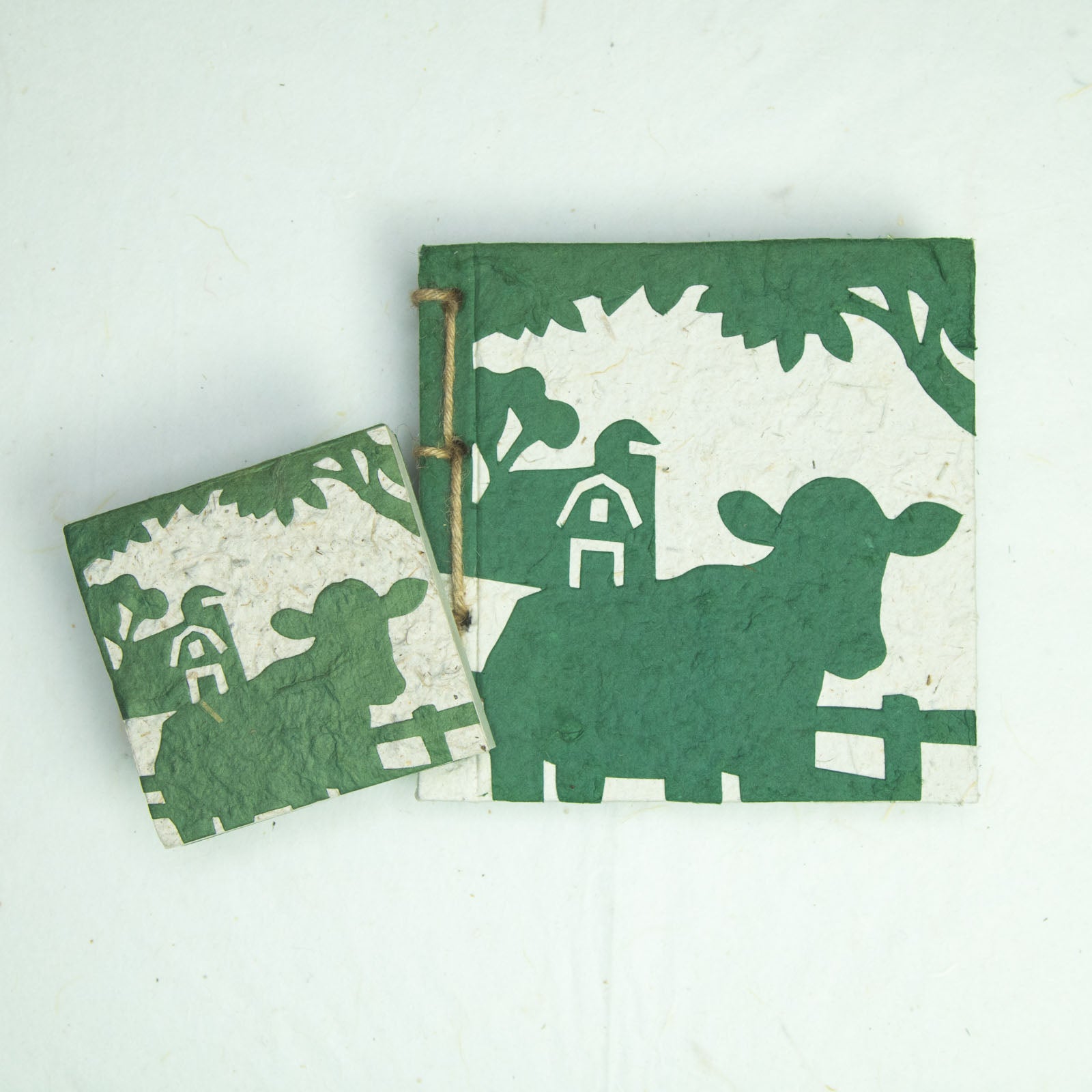 Eco-Friendly Journal & Sustainable Scratch Pad Tree-Free POOPOOPAPER products - On The Farm - Cow & Barn - Green - Front