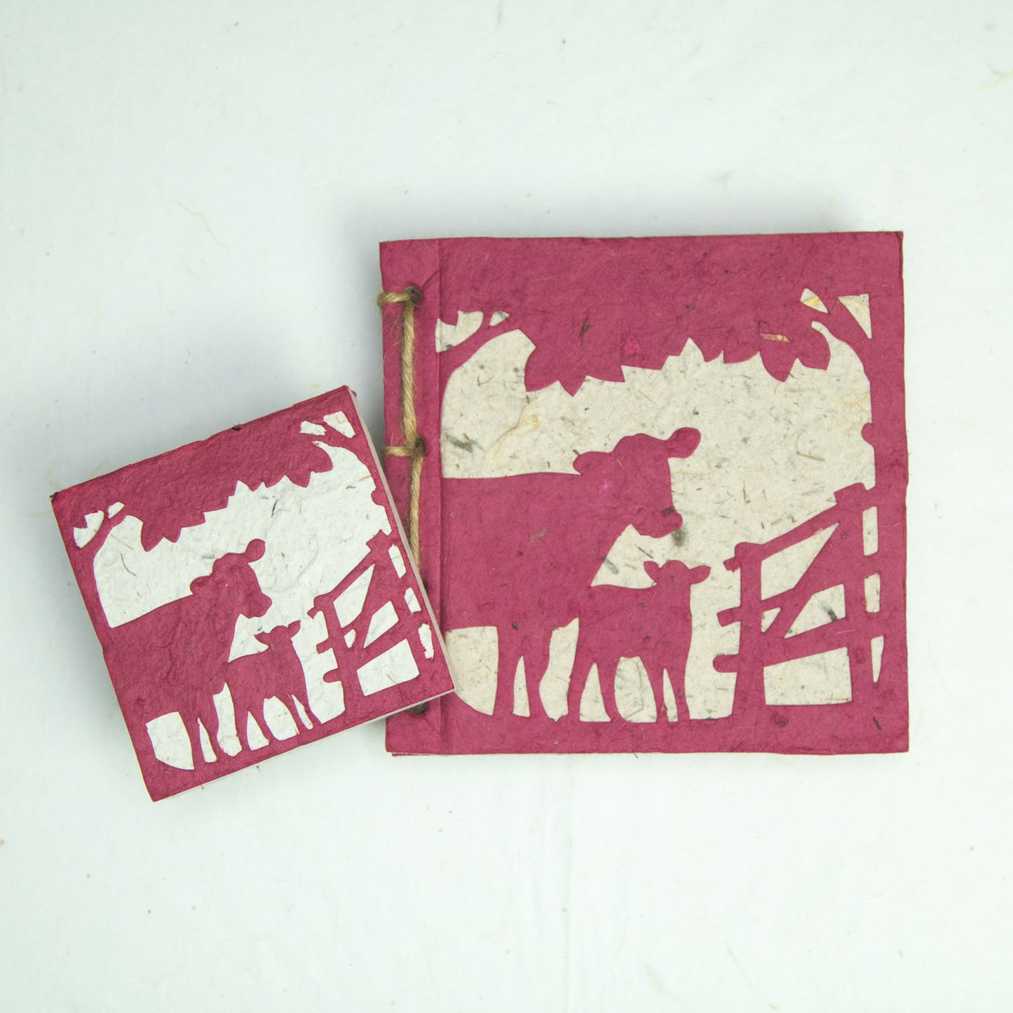 Eco-Friendly Journal & Sustainable Scratch Pad Cow POOPOOPAPER products - On The Farm - On The Farm - Cow & Baby - Burgundy - Front