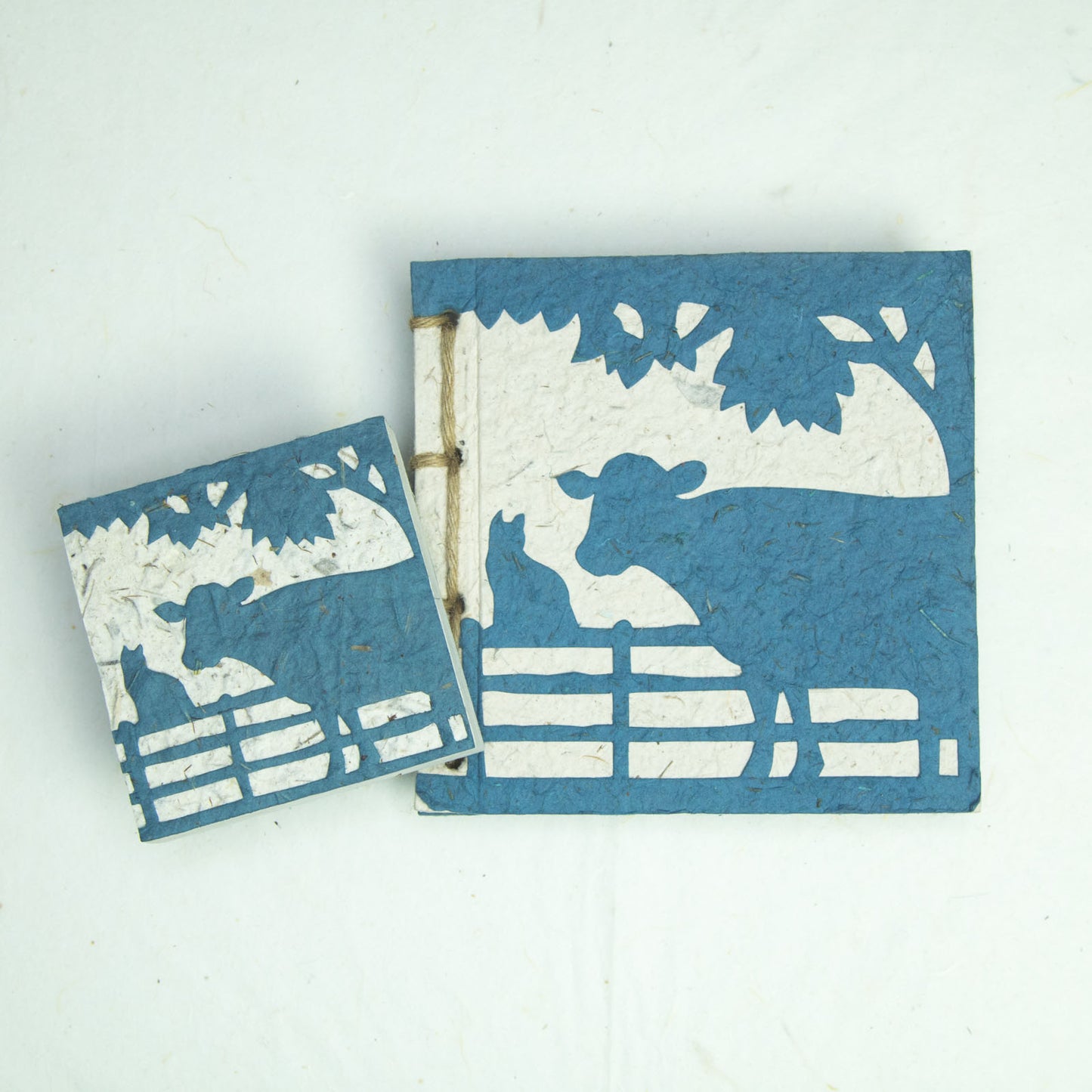 Eco-Friendly Journal & Sustainable Scratch Pad Cow POOPOOPAPER products - On The Farm - Cow & Cat - Blue - Front