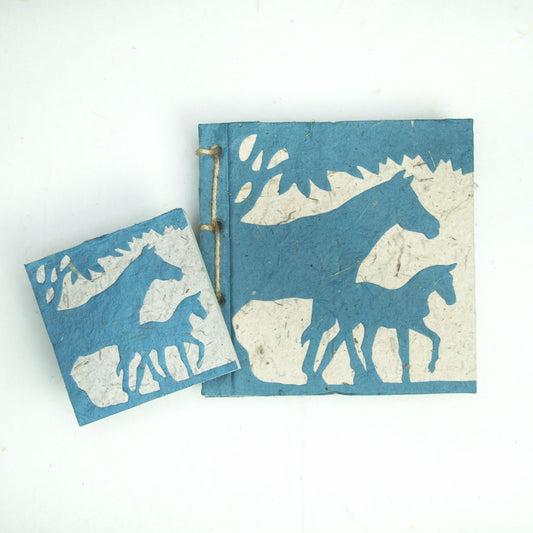 Horse POOPOOPAPER - On The Farm - Horse & Baby - Blue - Twine Eco-friendly Journal and Scratch Pad front