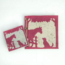Load image into Gallery viewer, On the Farm - Twine Journal and Scratch Pad - Horse &amp; Dog - Burgundy