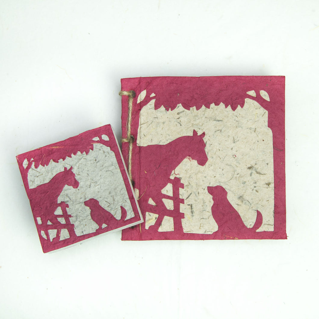 On the Farm - Twine Journal and Scratch Pad - Horse & Dog - Burgundy
