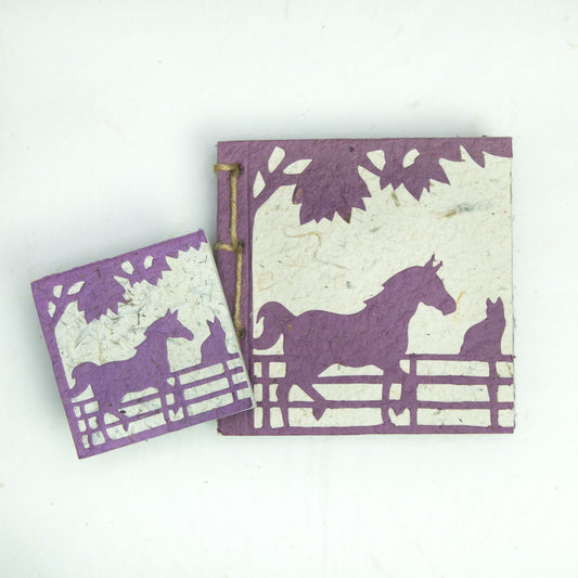 Horse POOPOOPAPER - On The Farm - Horse & Cat - Purple - Twine Eco-friendly Journal and Scratch Pad front