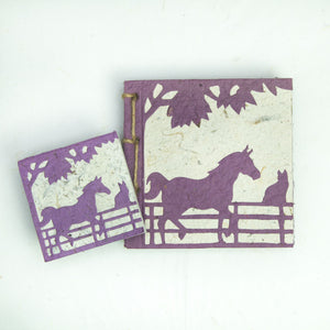 On the Farm - Twine Journal and Scratch Pad - Horse & Cat - Purple