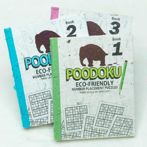 Poodoku - Three Volume Sudoku Number Placement Puzzle Set printed on Eco-Friendly, Tree Free Elephant POOPOOPAPER.