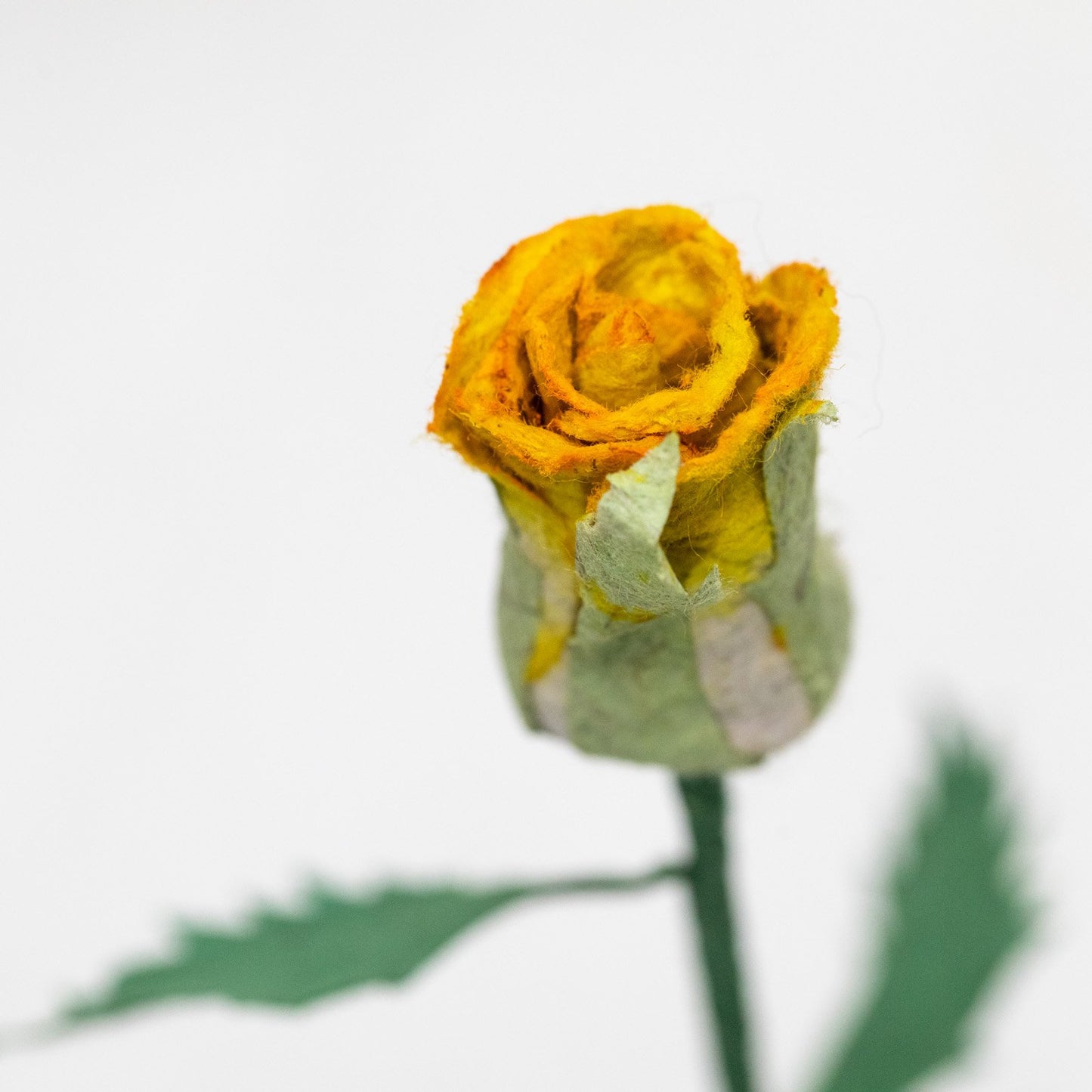 Single Yellow, Eco-Friendly, Sustainable POOPOOPAPER Rose from paper flower bouquet - Close Up Side