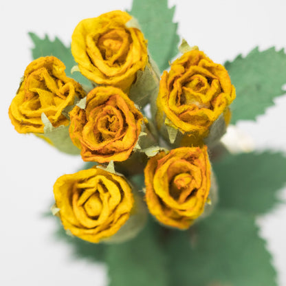 paper flower Bouquet of Six Yellow, Eco-Friendly, Sustainable POOPOOPAPER Roses - Top View