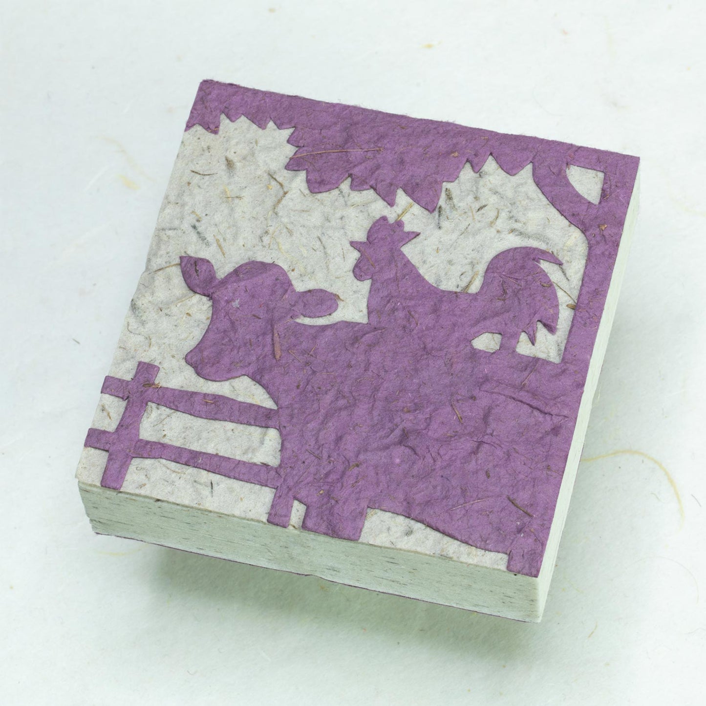 Eco-Friendly Scratch Pad POOPOOPAPER - On The Farm - Cow & Rooster - Purple - Front