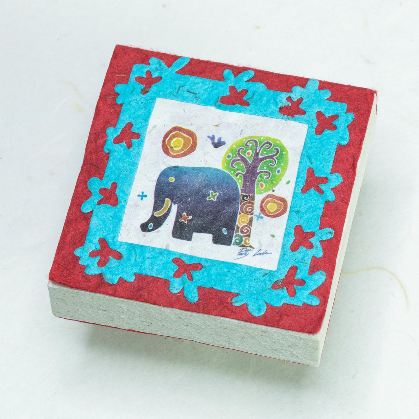 Artist Reproductions  - Thailand Themed - Elephant Sunrise Batik Eco-friendly Scratch Pads - Red (Set of 3) - front