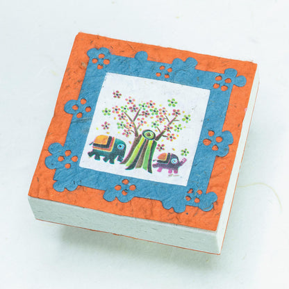 Artist Reproductions  - Thailand Themed - Elephant Sunrise Batik Eco-friendly Scratch Pads - Orange (Set of 3) - front