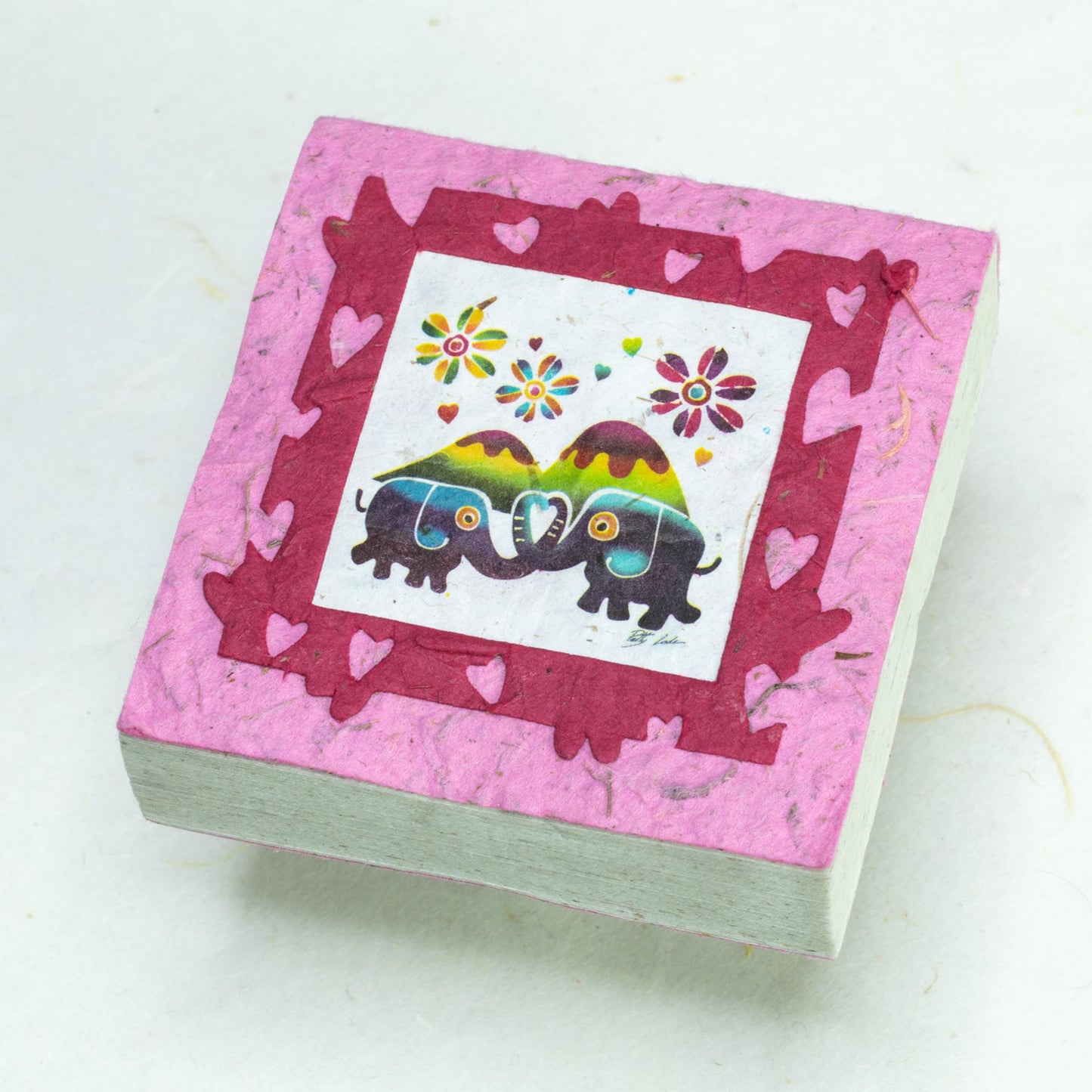 Sustainable Scratch Pad Elephant POOPOOPAPER products - Artist Reproductions - Thailand Themed Batik - Pink - Front