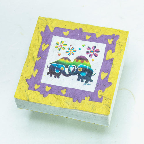 Artist Reproductions  - Thailand Themed - Elephant Sunrise Batik Scratch Pad - Yellow (Set of 3)
