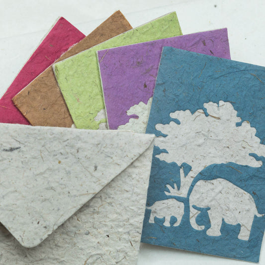 eco-friendly Greeting Card Elephant POOPOOPAPER Mom & Baby - Assorted Set of Five - Front