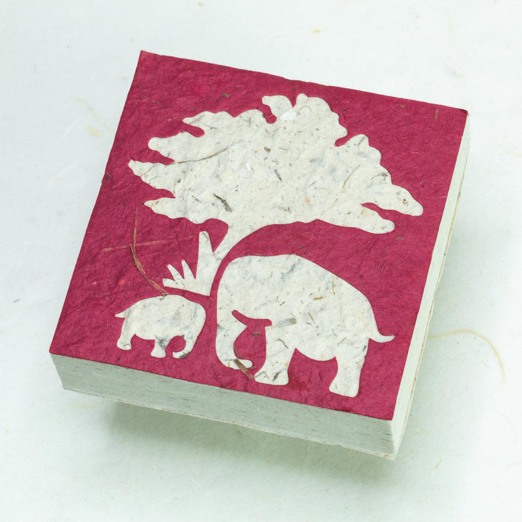 Eco-Friendly, Tree-Free Elephant Poo Scratch Pad -  Elephant Mom & Baby Burgundy - Set of 3 - Front