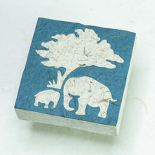Load image into Gallery viewer, Eco-Friendly, Tree-Free Elephant Poo Scratch Pad -  Elephant Mom &amp; Baby Blue - Set of 3 - Front